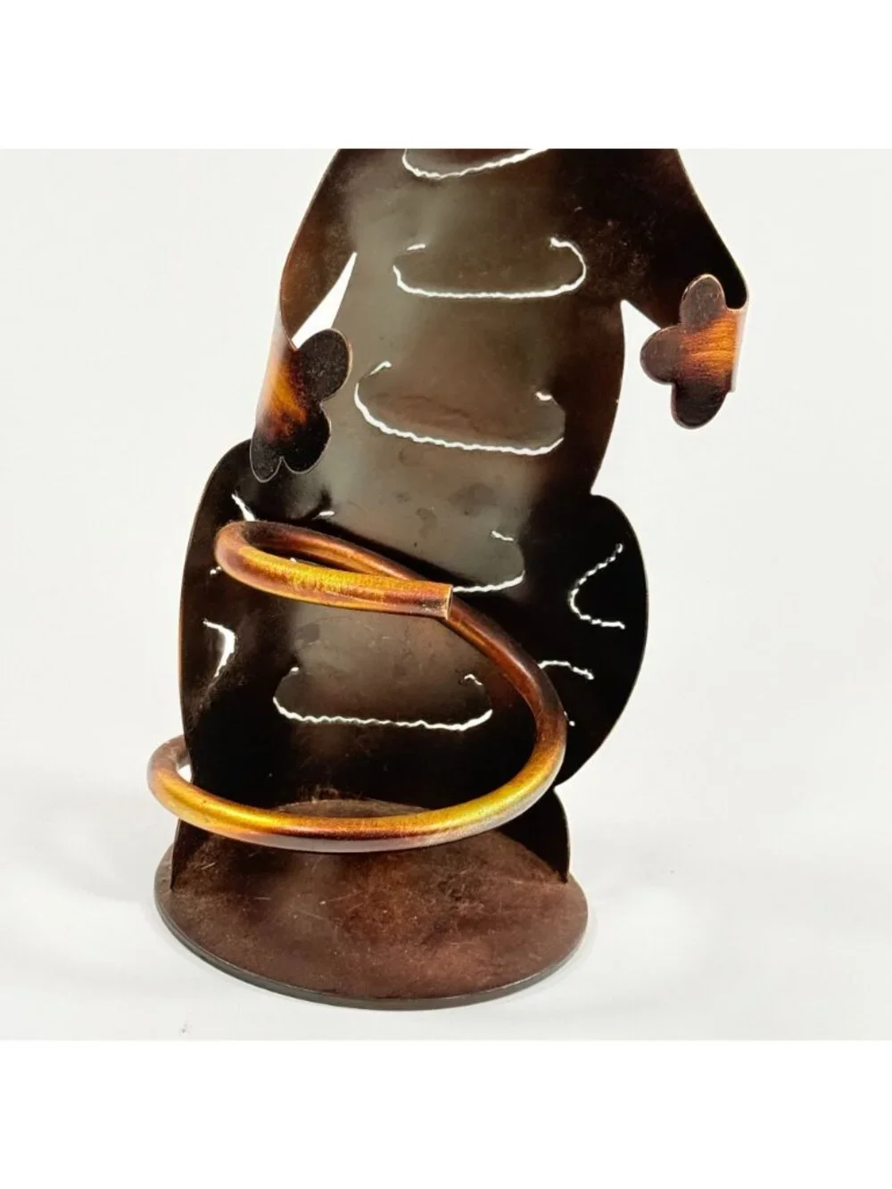 Metal Cat Wine Bottle Holder Whimsical Bronze Tone Rustic Kitchen Bar Decor 13”